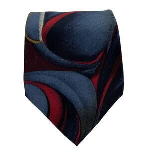 Je Suis 100% Silk Hand Sewn Hand Bar-Tacked Abstract Swirls Red Blue Gold 57"